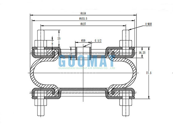 FS 138-8 DS Industrial Suspension Air Spring 8''X1 Airbag Karet Berbelit-belit Tunggal Dengan Cincin Flange