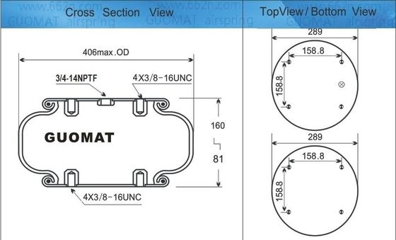 W01M586100 Single Convoluted Air Spring GUOMAT NO.1B53014 3/4 NPT Air Inlet Dua Ply Bellows