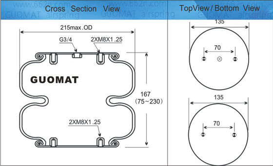 113053/2B-181 Air Actuator Airkraft Air Bag Karet Bellows Desain Tinggi 189MM