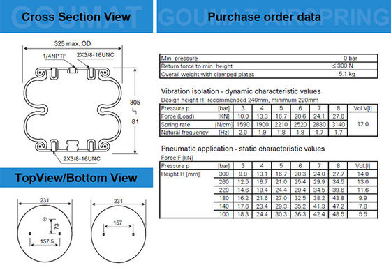 2B12-425 Goodyear Air Spring 578923309 Segitiga 6316/4363 Untuk Leland SC2075 kantong udara