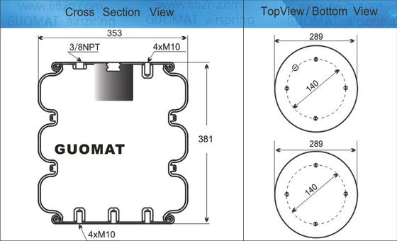 Industrial Air Spring 4xM10 Sekrup GUOMAT NO. 3B7383-3/8 Bellow No.3B383 Diameter alami 351mm