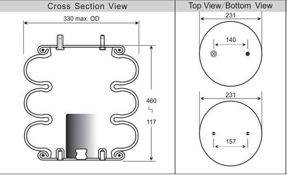 Industrial Triple Convoluted Air Suspension Spring Contitech FT330-29 433 Untuk Ridewell