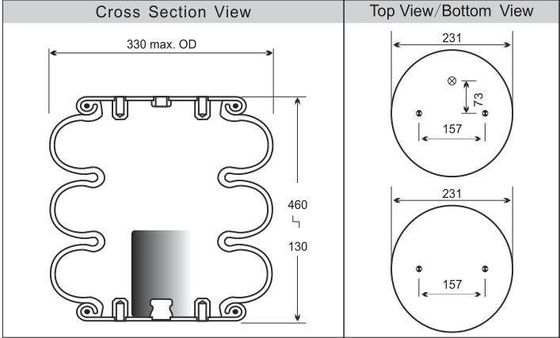 Air Lift Airbag 3B12-304 Air Bellows Triple Convoluted Universal Pneumatic Spring
