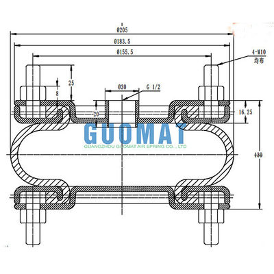 G1/2 Air Connection Dunlop SP1536 Industrial Air Spring untuk Isolasi Mesin