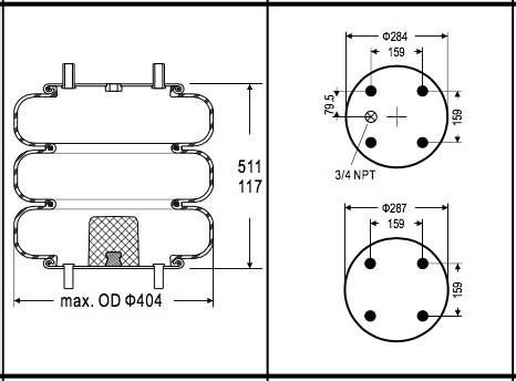 Contitech FT530-35537 Kantong Udara Tiga Konvolusi / Air Spring Firestone W013587853