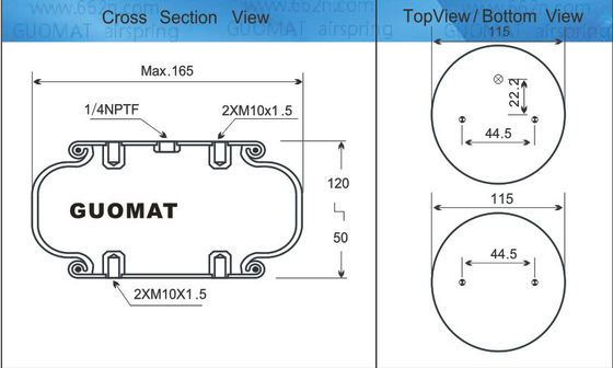 GUOMAT NO 1B6080 Karet bellow MAX Diameter 165mm Air Springs merujuk ke 1B5080