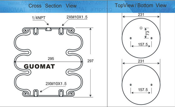 Guomat Air Spring 3B6617 Triple Convoluted Air Spring Karet Bellow NO. 3B300