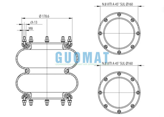 291.2.201 T291/2 Balon Suspensi Udara 365461 Pegas Udara Bergelombang 81720882 LANCIA